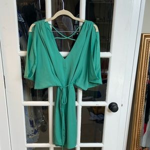 Teal shift dress with tie